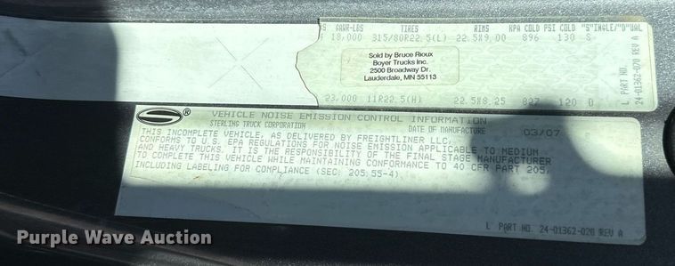 image for item EB2586 2007 Sterling L7500 dump truck