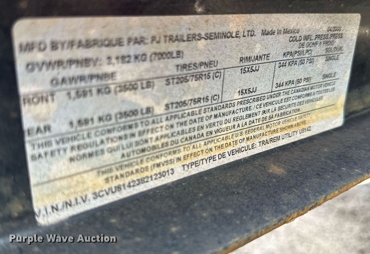 image for item EB2592 2008 PJ utility trailer with instaprime mp 150 water pump