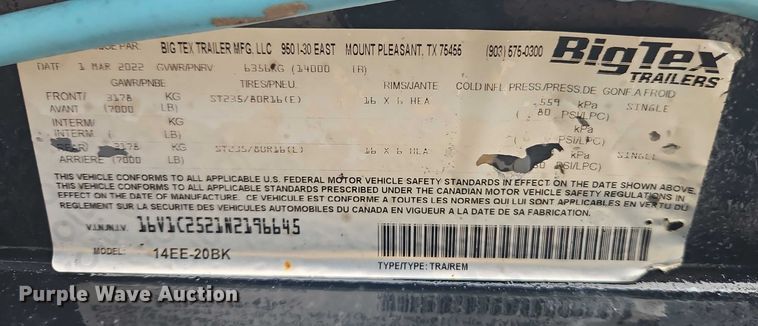 image for item EB8102 2022 Big Tex utility trailer