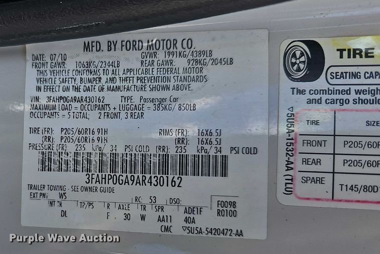 image for item EF3521 2010 Ford Fusion S 