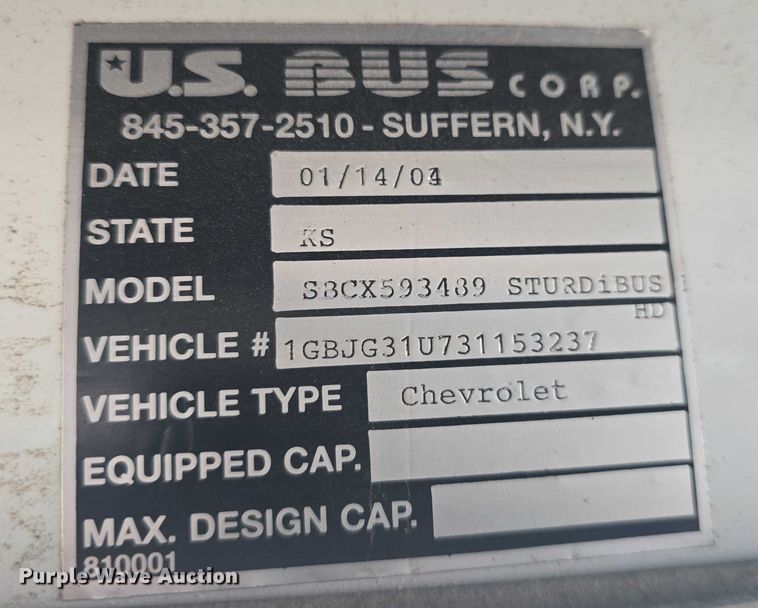 image for item EF3537 2003 Chevrolet Express G3500 school bus