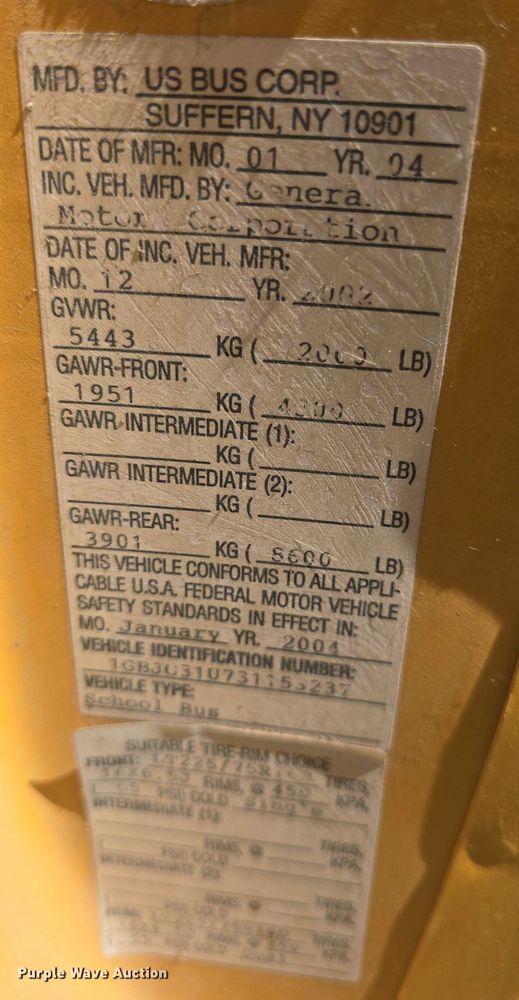 image for item EF3537 2003 Chevrolet Express G3500 school bus