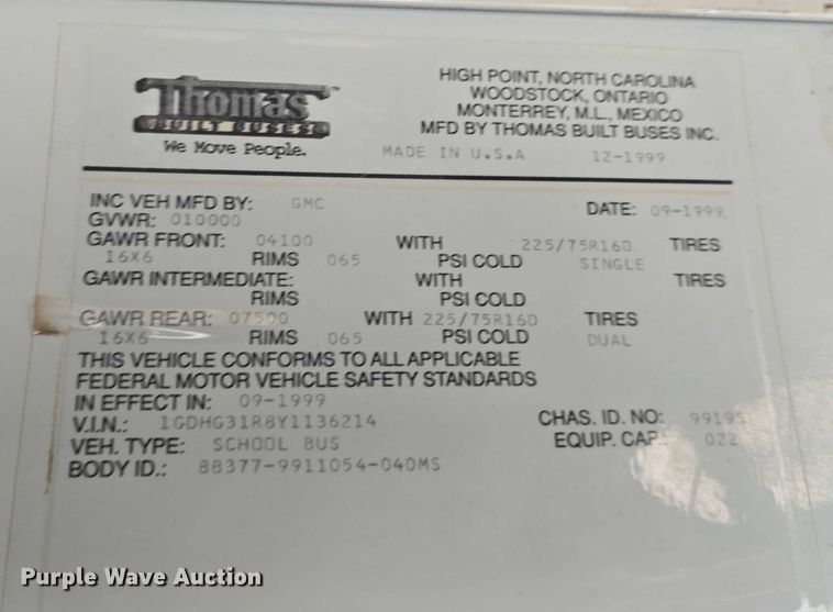 image for item EF3538 2000 GMC Savana G3500 school bus