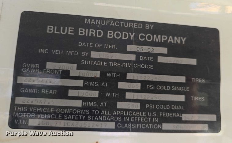 image for item EF3539 2003 Blue Bird C7H064 school bus