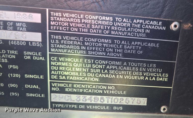 image for item EF3540 1996 Prevost Le Mirage XL coach bus