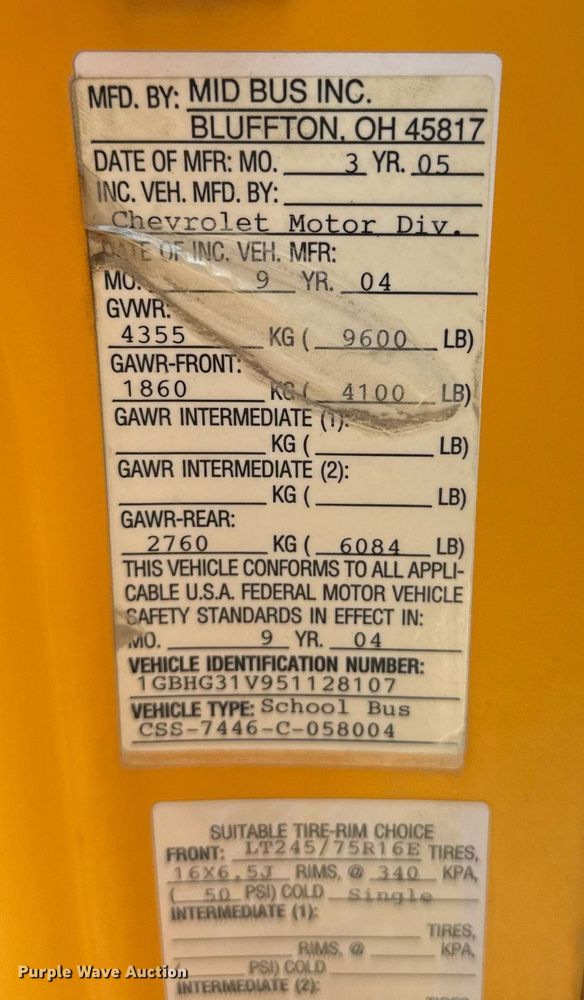 image for item EG6482 2005 Chevrolet Express G3500 school bus