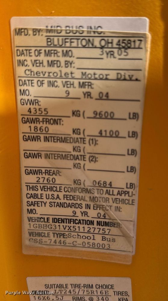 image for item EG6483 2005 Chevrolet Express G3500 school bus