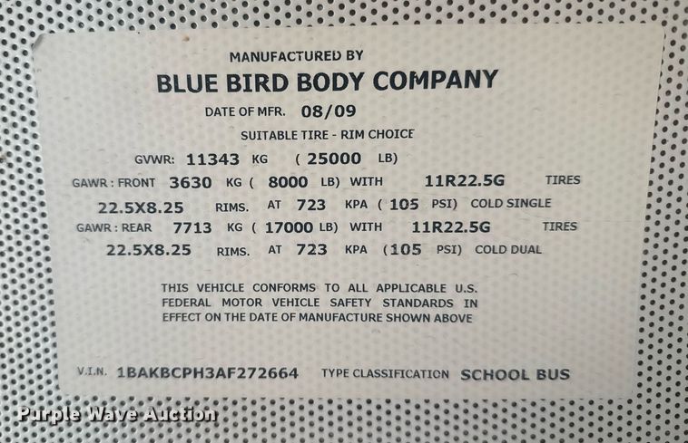 image for item EG6496 2010 Blue Bird Vision school bus