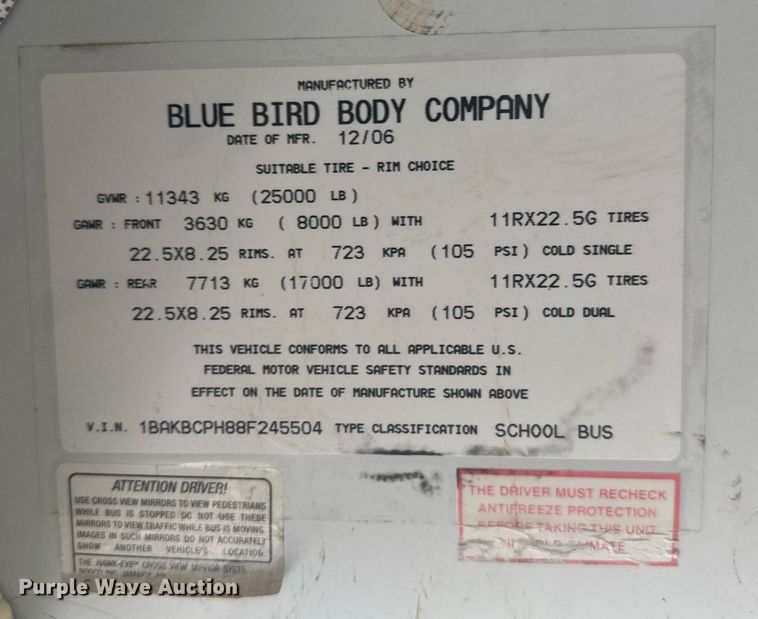 image for item EG6497 2008 Blue Bird Vision school bus