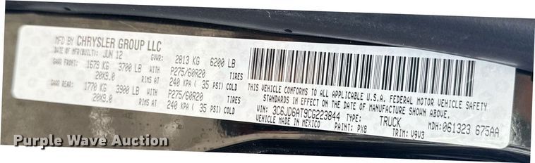 image for item EG8428 2012 Dodge Ram 1500 pickup truck