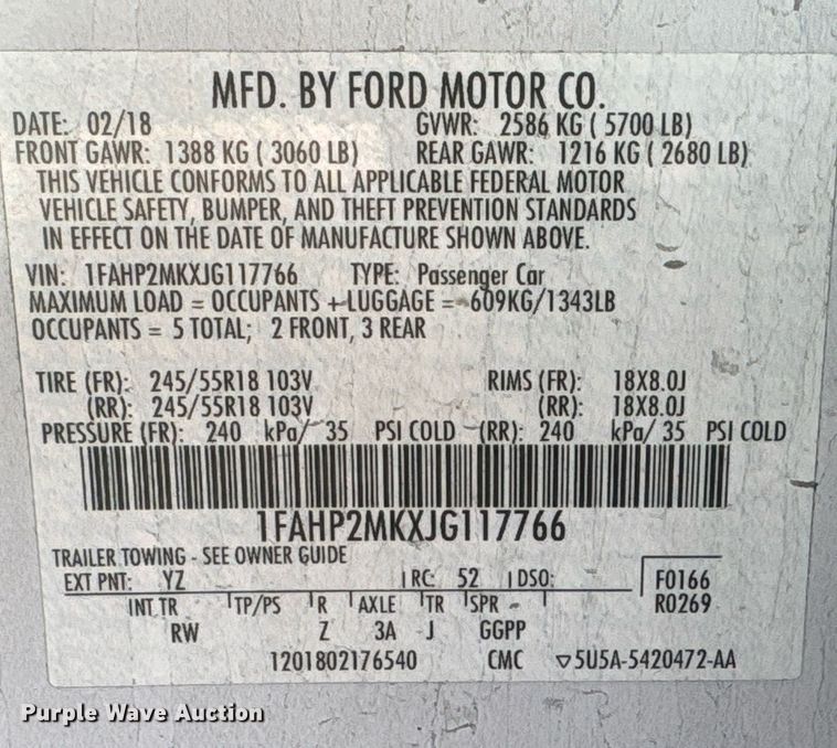 image for item EG8433 2018 Ford Taurus Police Interceptor 