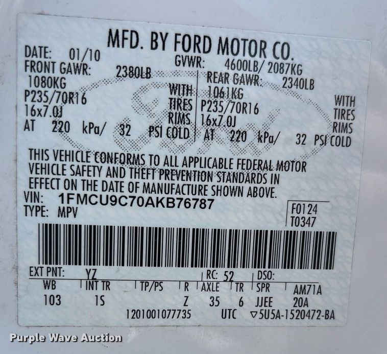 image for item EG8438 2010 Ford Escape SUV