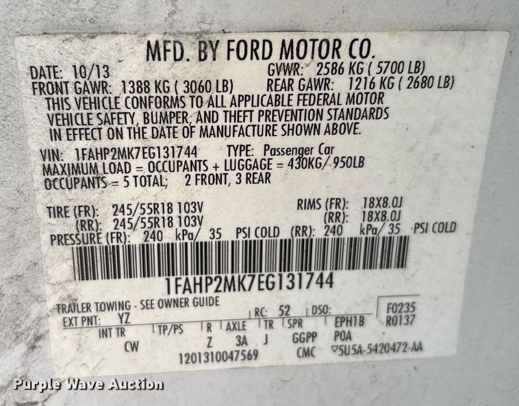 image for item EG8441 2014 Ford Taurus Police Interceptor 