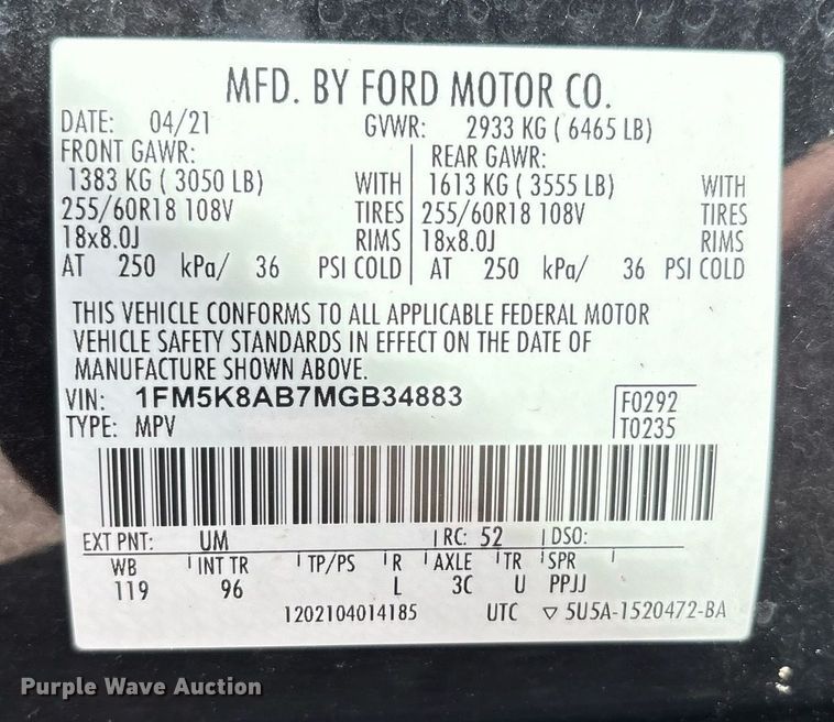 image for item EG8448 2021 Ford Explorer Police Interceptor SUV