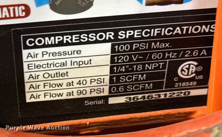 image for item EG8481 Central Pneumatic air compressor