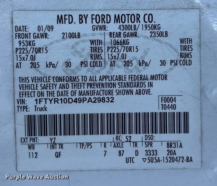 image for item EG8486 2009 Ford Ranger pickup truck