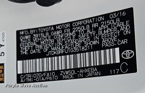 image for item EJ0026 2016 Toyota Prius 