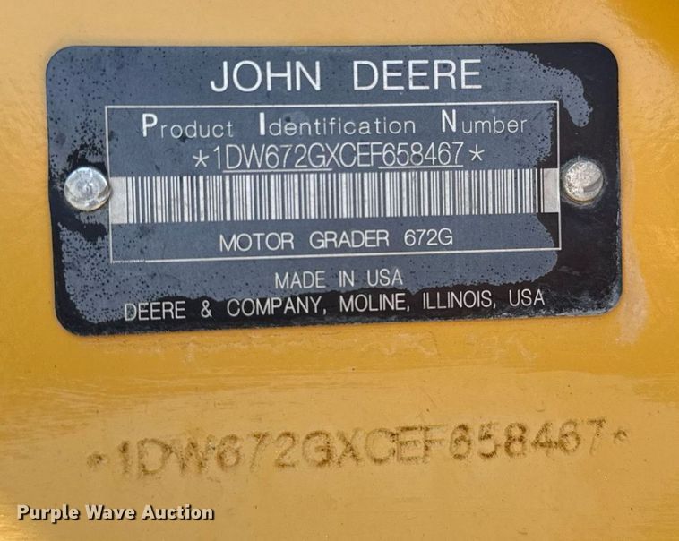 image for item EJ4564 2014 John Deere 672G motor grader