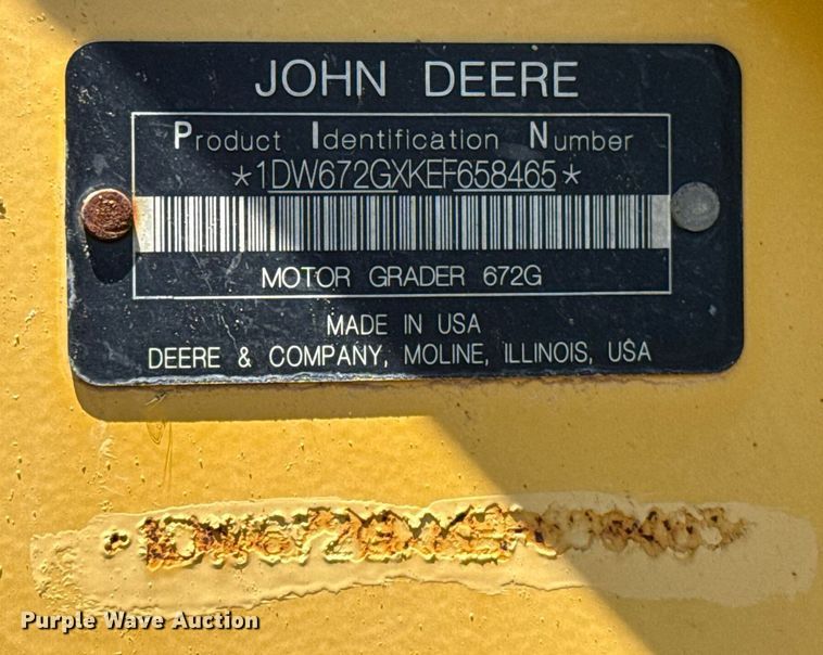 image for item EJ4565 2014 John Deere 672G motor grader