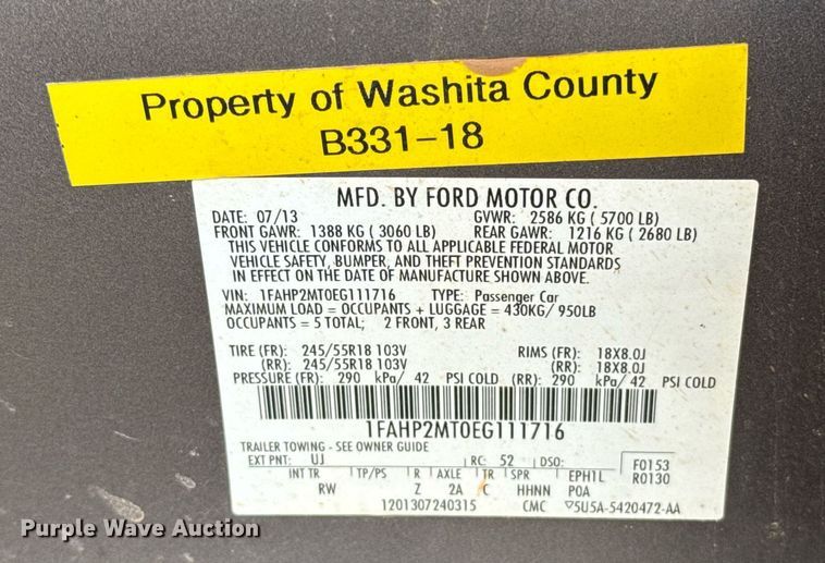 image for item EJ4605 2014 Ford Taurus Police Interceptor 