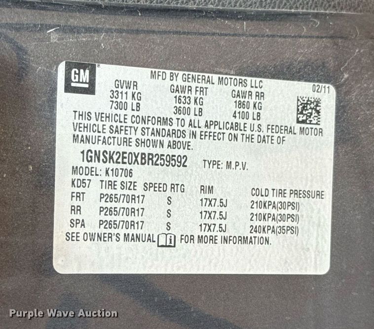 image for item EJ4611 2011 Chevrolet Tahoe Police SUV