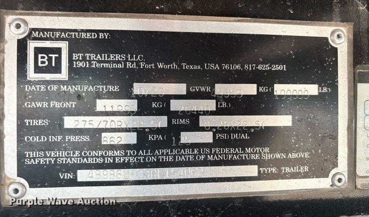 image for item EM2566 2024 BT Trailers drop deck equipment trailer