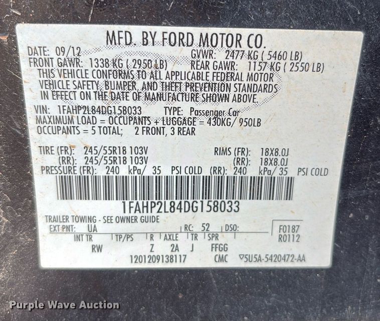 image for item EM2584 2013 Ford Taurus Police Interceptor 