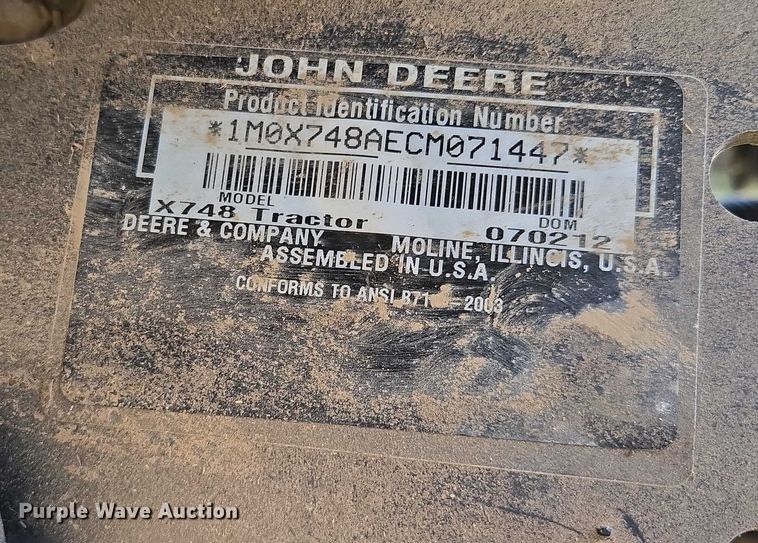 image for item EM7365 John Deere X748 lawn mower