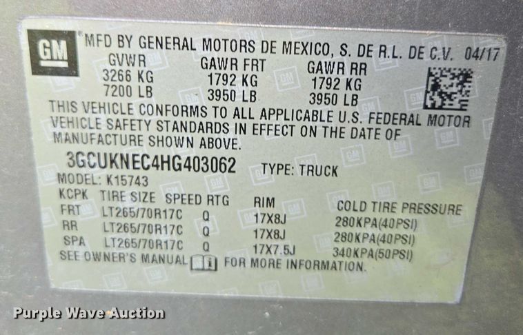 image for item EN3774 2017 Chevrolet Silverado 1500 Crew Cab pickup truck