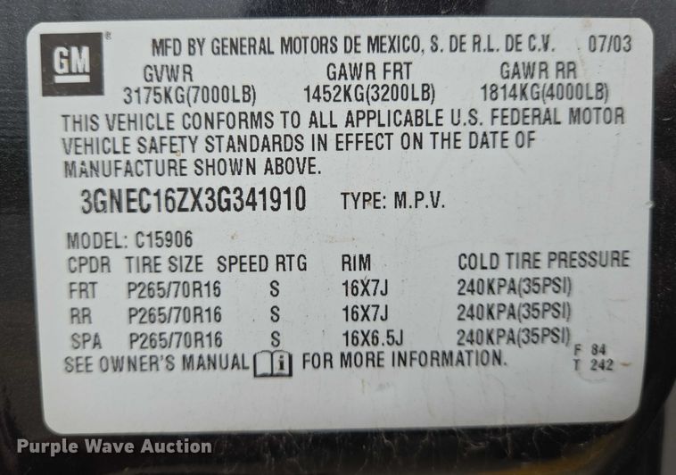 image for item EN8019 2003 Chevrolet Suburban 1500 SUV