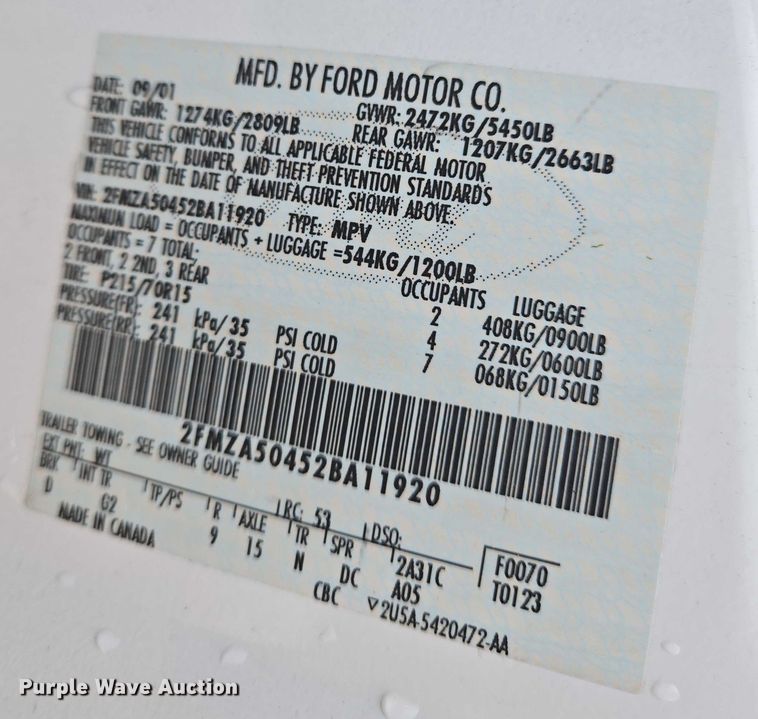 image for item EN8020 2002 Ford Windstar LX van