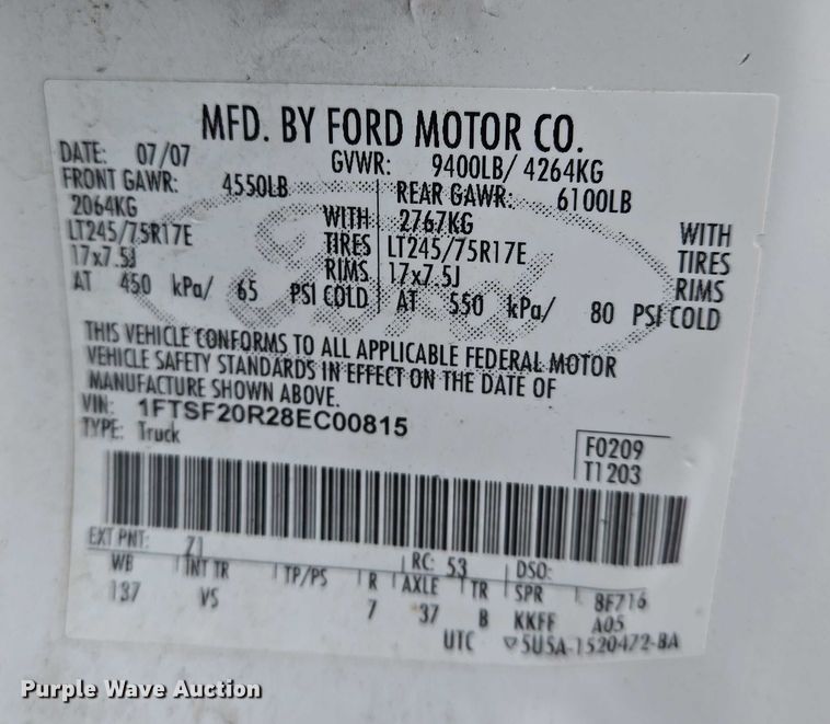 image for item EN8034 2008 Ford F250 Super Duty XL pickup truck