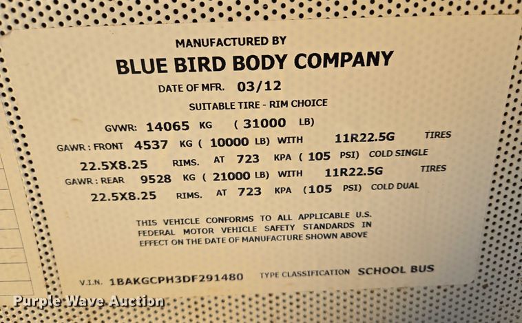 image for item EO0930 2013 Bluebird Vision school bus