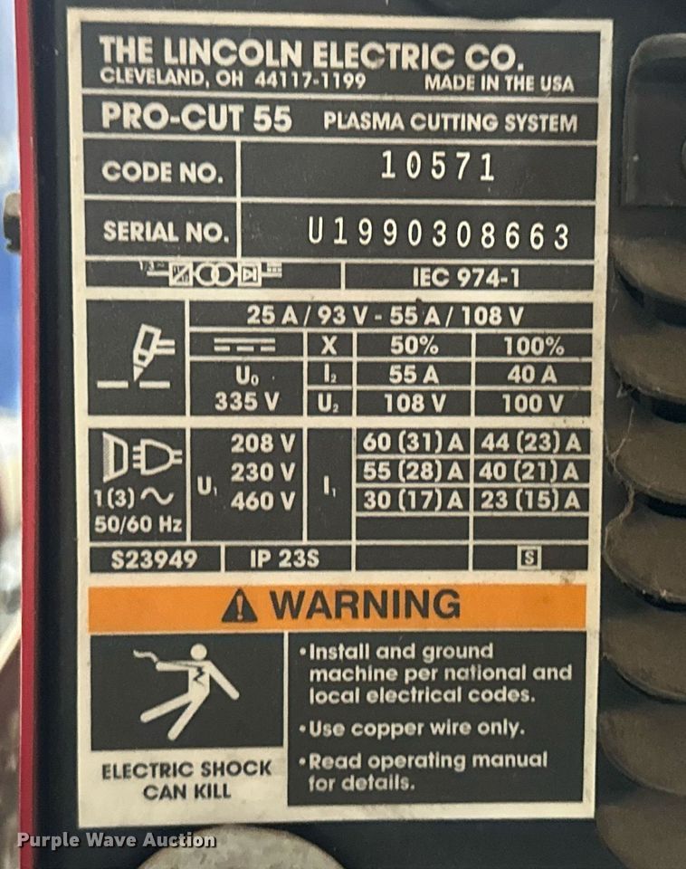 image for item EQ4851 Lincoln Electric Pro-Cut 55 plasma cutter