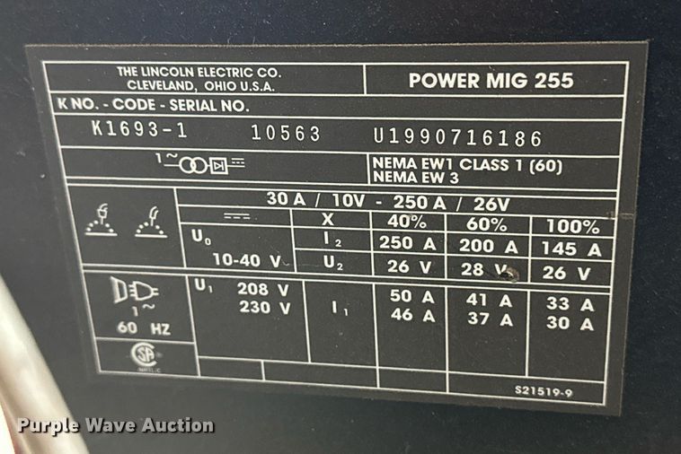 image for item EQ4852 Lincoln Electric Power Mig 255 welder