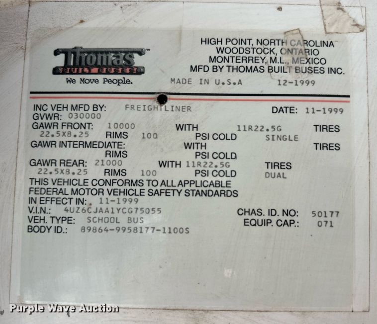 image for item EQ4864 2000 Freightliner FS65 school bus