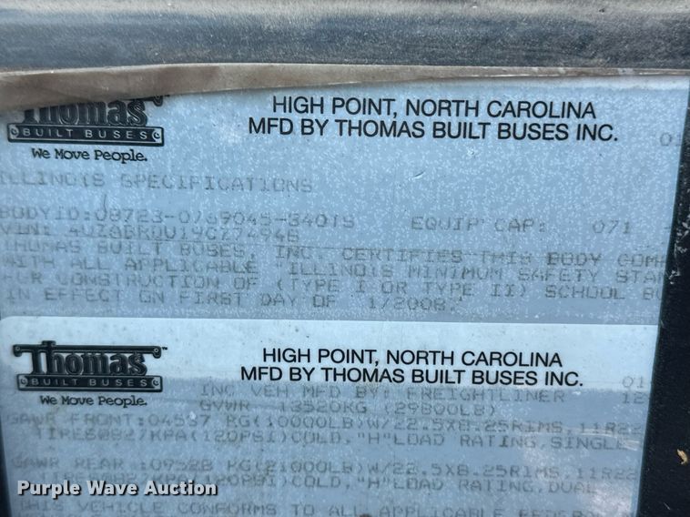 image for item EQ4865 2009 Thomas Built 340T school bus