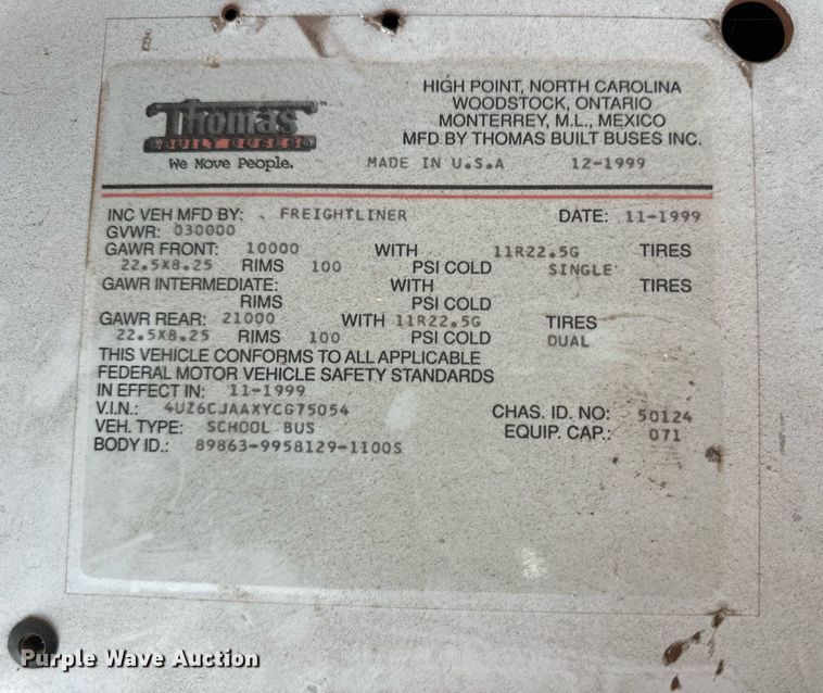 image for item EQ4866 2000 Freightliner FS65 school bus