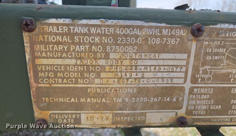 image for item EQ6965 1979 Southwest tank trailer