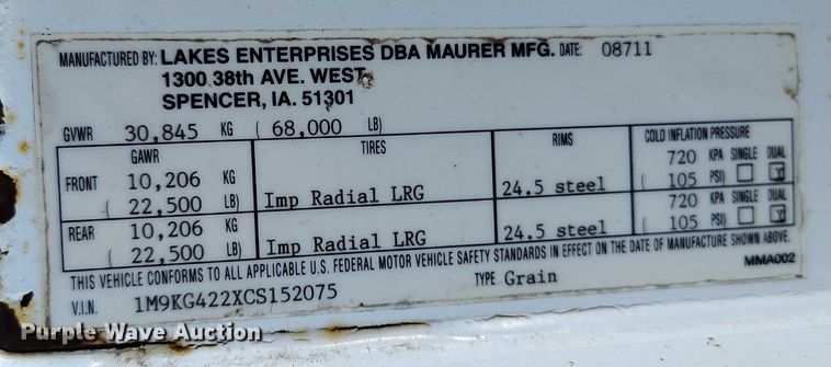 image for item DP4959 2012 Maurer grain trailer