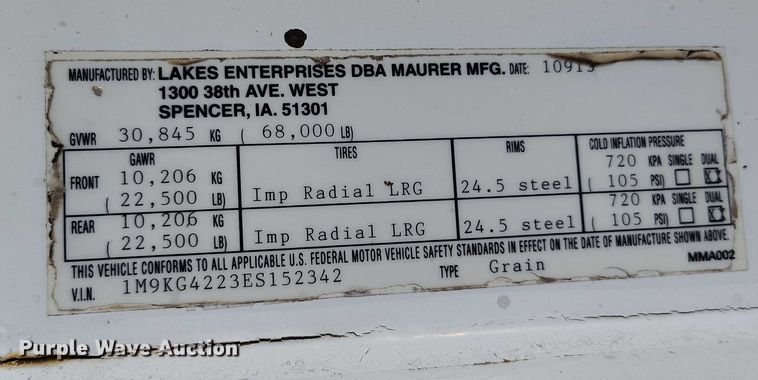 image for item DP4964 2014 Maurer grain trailer