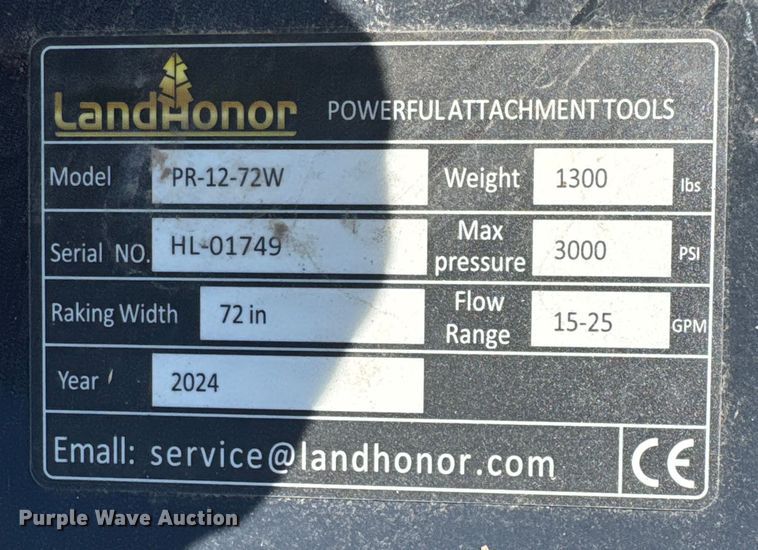 image for item DU9091 2024 LandHonor PR-12-72W skid steer power rake