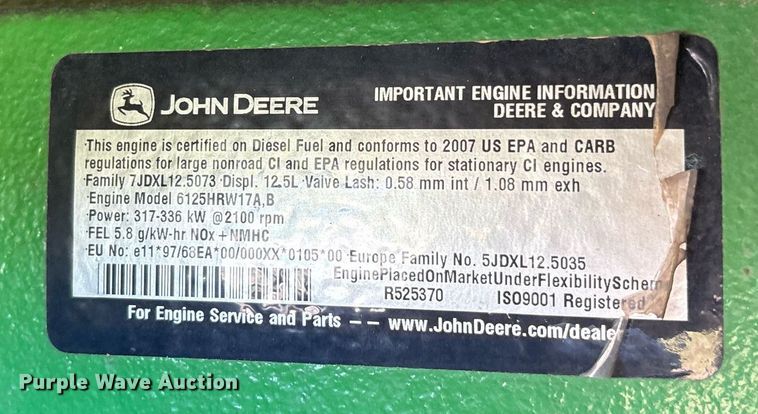 image for item DY0463 2007 John Deere 9520 Scraper Special 4WD tractor