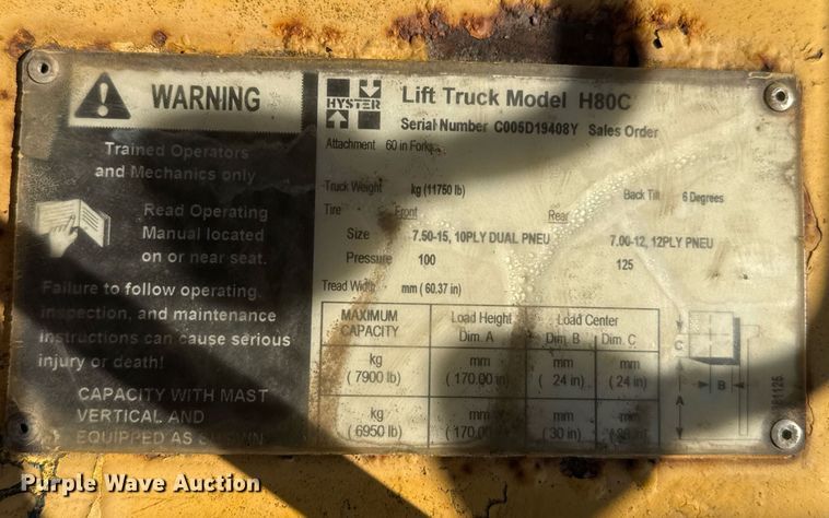 image for item DZ8484 2001 Hyster H80C forklift