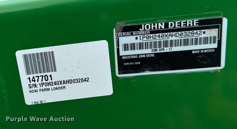 image for item EC7978 2017 John Deere H240 loader