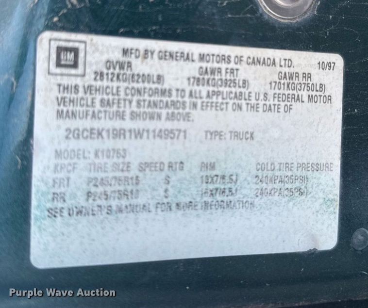 image for item EG6488 1998 Chevrolet GMT-400 Ext. Cab pickup truck