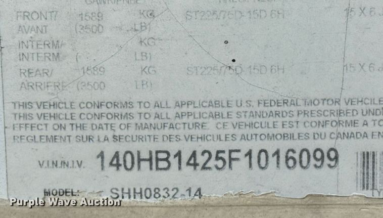 image for item EJ3835 2015 S & H SHH0832-14 livestock trailer