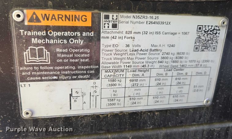 image for item EC1052 2023 Hyster N35ZR3-16.25 reach truck