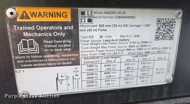 image for item EL6029 2023 Hyster N45ZR3-16.25 reach truck