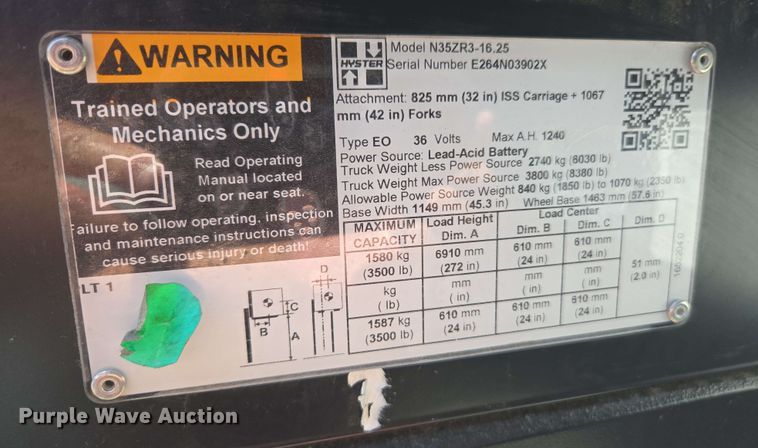 image for item EL6030 2023 Hyster N35ZR3-16.25 reach truck